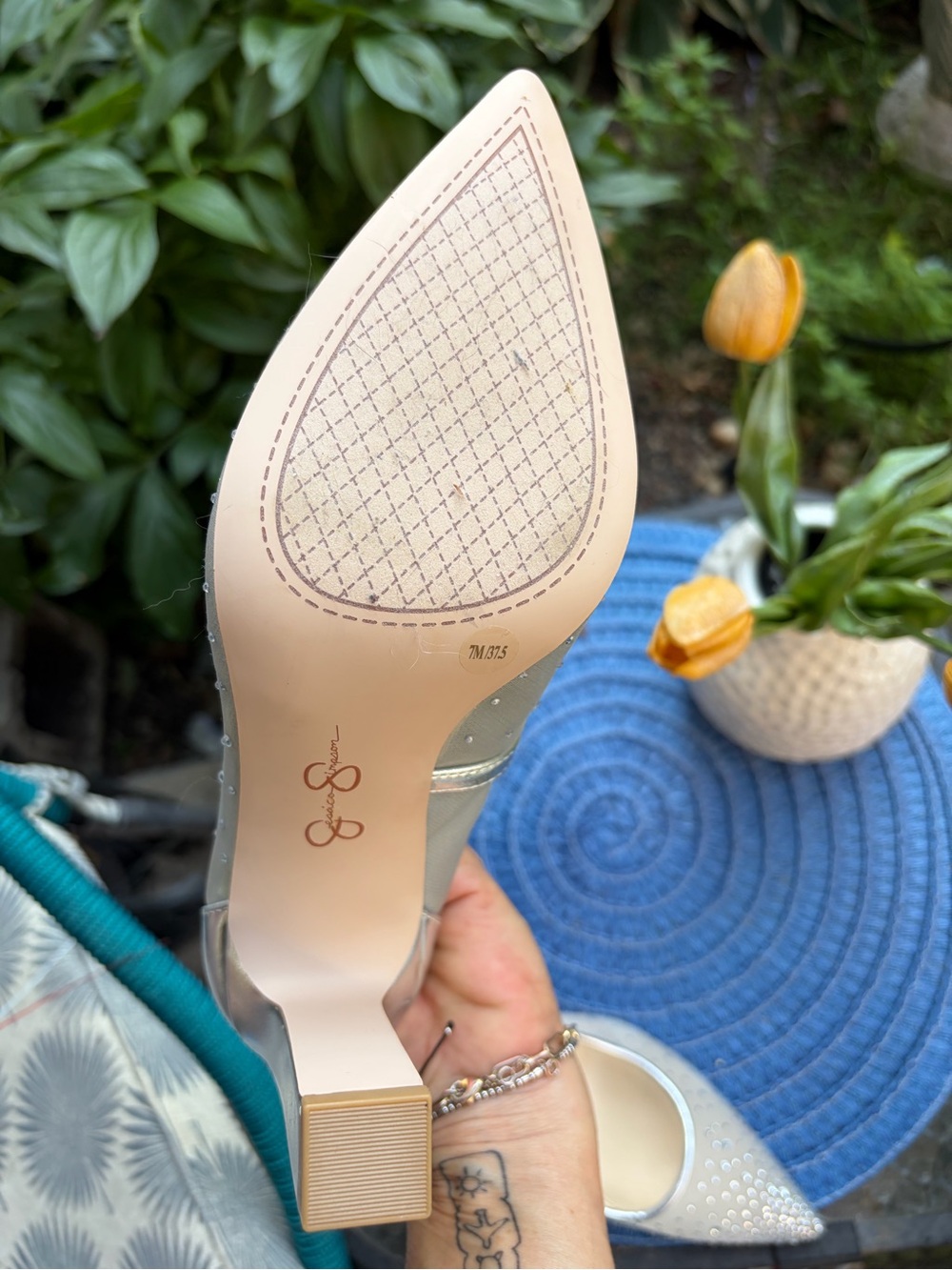Jessica Simpson Cream Crystal-Embellished Pointed-Toe Pumps - Picture 7 of 9